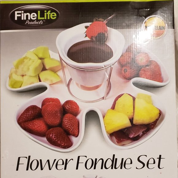 Fondue Set, Fine Life Products, 4 forks, Bowl with Metal Stand, & Plate NWT - Picture 1 of 9